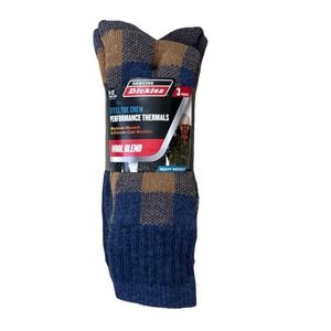 NEW Dickies 3pr BROWN/BLUE Wool Blend Heavy Weight Thermal Crew Socks Size 6-12